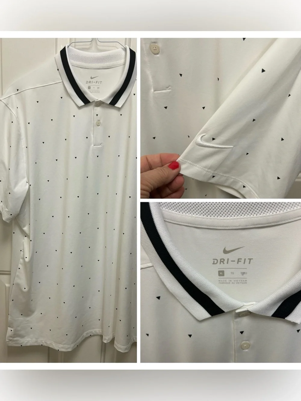 Nike Dri-Fit White Polo with Small Black Print and Contrast Collar